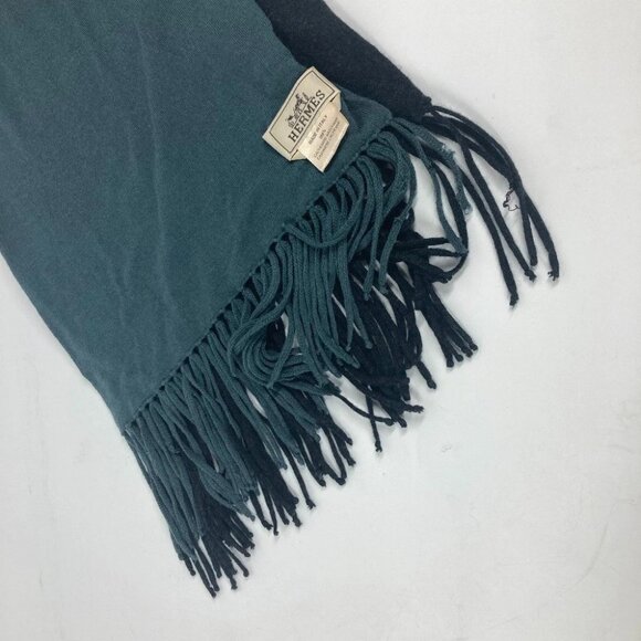 HERMES Bicolor fringe Scarf Cashmere Scarf/BlackBased - Picture 7 of 14